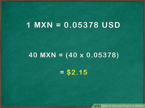convert pesos to dollars formula.